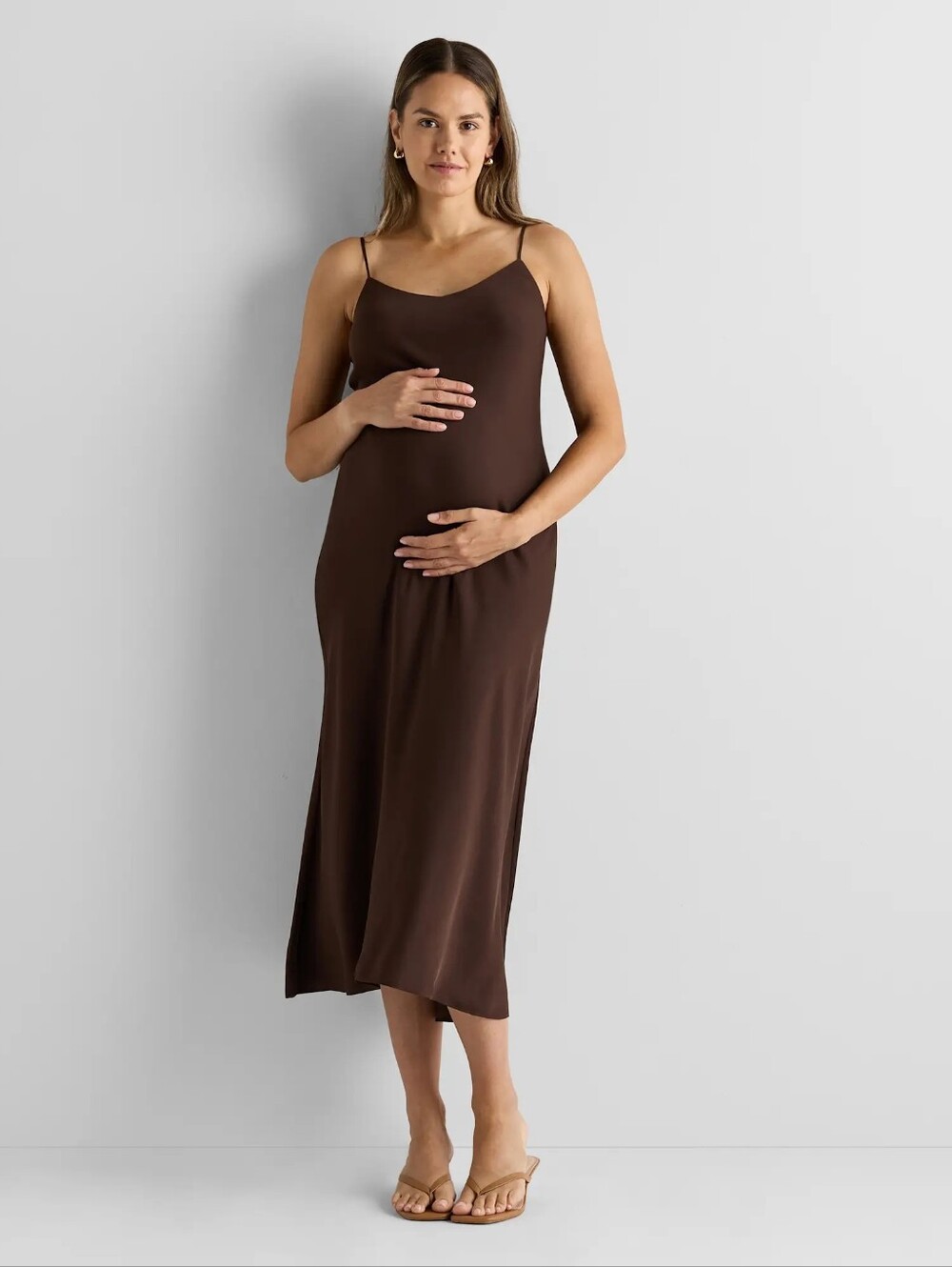 Quince Washable Silk Maternity Slip Dress.Hot Chocolate NWT Medium